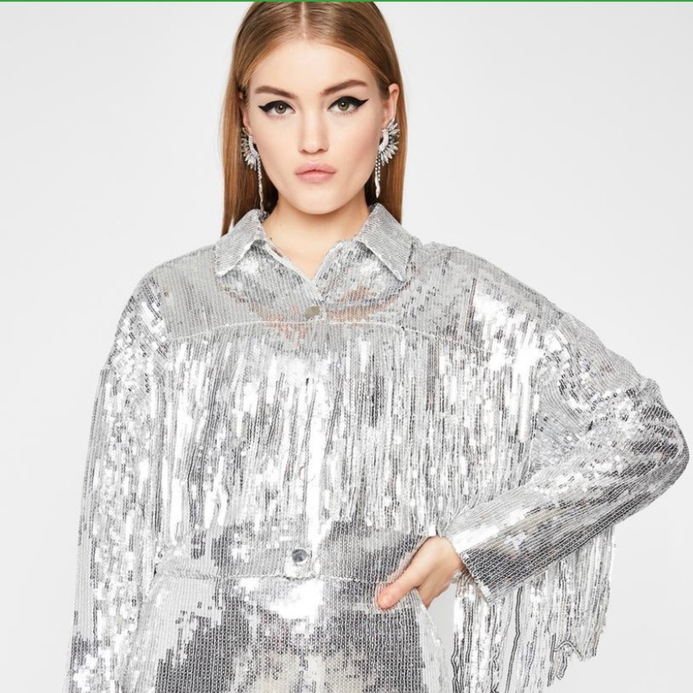 Dolls Kill Silver Sequin Fringe Jacket